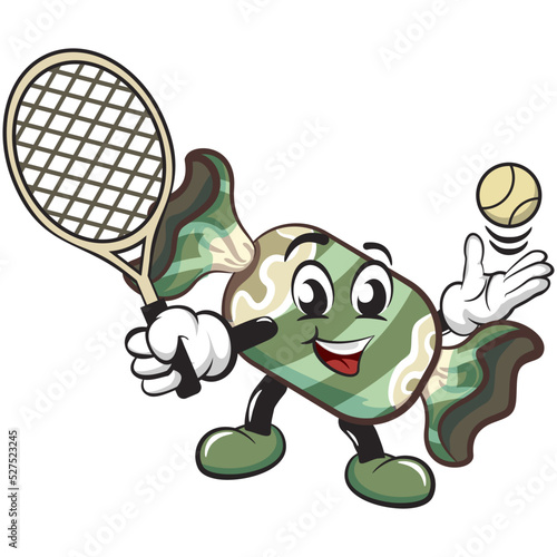 candy character mascot illustration vector playing tennis photo