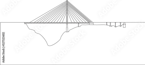 Cable stayed bridge outline vector illustration line drawing