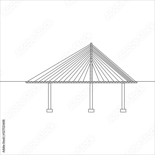 Cable stayed bridge outline vector illustration line drawing