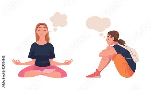 Woman Character Dreaming Imagining and Fantasizing Having Spontaneous Thought in Bubble Vector Set