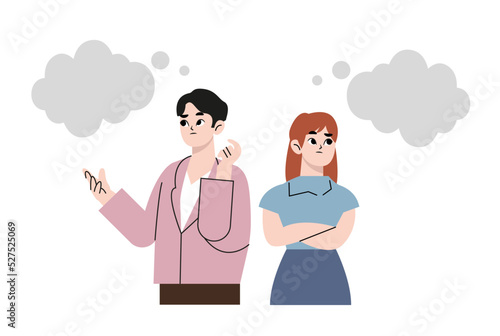Man and woman who are worried. Place to text. Flat vector illustration isolated on white background