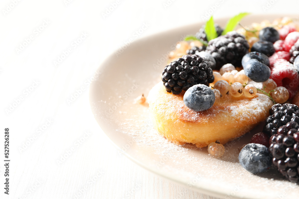 Concept of tasty sweet food, cheese pancakes, space for text Concept of tasty sweet food, cheese pancakes, space for text