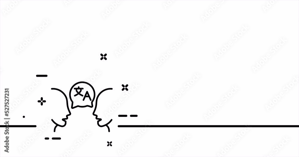 Translator in the conversation. Translate site into language, Correspondence, vocabulary. Dictionary concept. One line drawing animation. Motion design. Animated technology logo. Video 4K Translator in the conversation. Translate site into language, Correspondence, vocabulary. Dictionary concept. One line drawing animation. Motion design. Animated technology logo. Video 4K