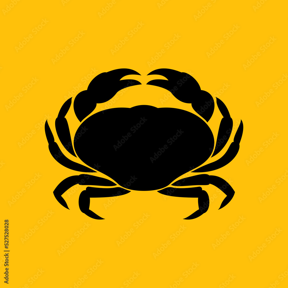 Crab silhouette. Logos. Crab on a yellow background Crab silhouette. Logos. Crab on a yellow background