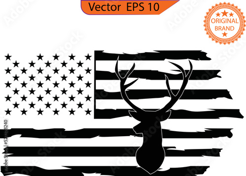 Distressed American deer hunting Flag , EPS 10 , transparent background	