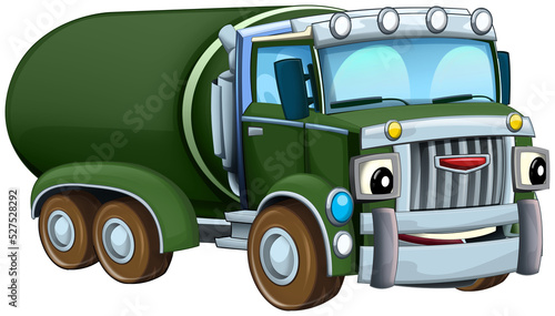 cartoon funny military truck cistern isolated illustration for children