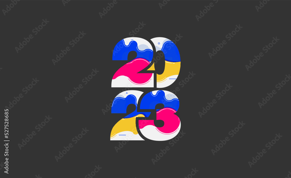 Logo 2023 happy new year with abstract liquid shapes design modern graphic elements, Vector illustration template Logo 2023 happy new year with abstract liquid shapes design modern graphic elements, Vector illustration template