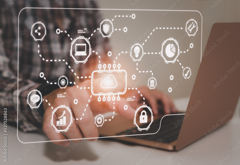 Businessman using on global network connection on investor and customer with sale data exchange and development of business. Technology and digital Businessman using on global network connection on investor and customer with sale data exchange and development of business. Technology and digital