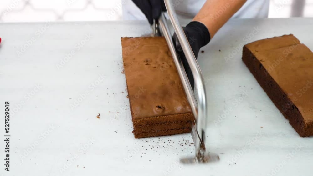 Parallel cutting of cake slices. Brown Cake. Parallel cutting of cake slices. Brown Cake.