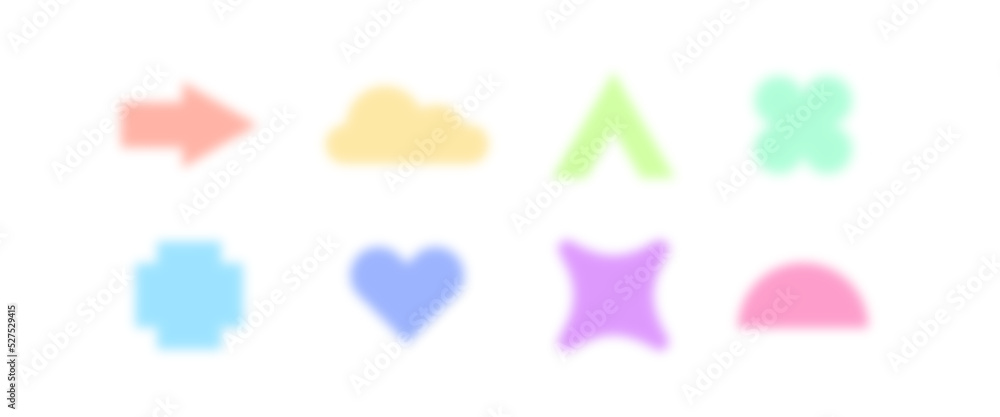 Collection of colorful blurred geometric shapes and symbols. Color shadows isolated on white background Collection of colorful blurred geometric shapes and symbols. Color shadows isolated on white background