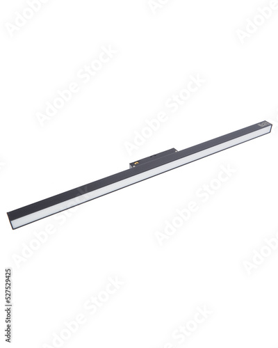 LED lights, track LED lamp. Office lighting. Composition of linear lamps. New technologies. High power linear SMD white lighting LED isolated on white background