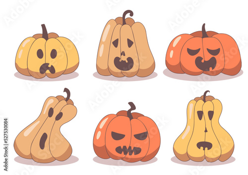 Set of pumpkins for halloween. Cute pumpkins for halloween. Cartoon pumpkins.