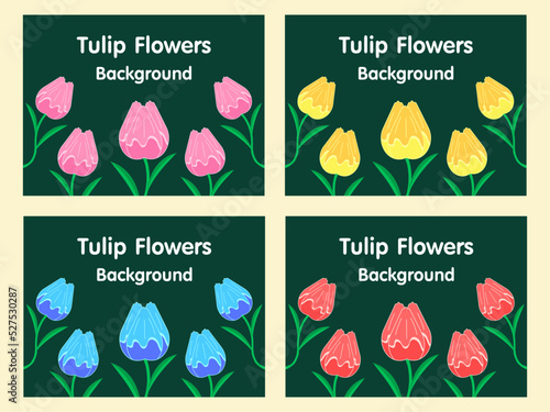 Tulip Flowers Background Vector collection  and leaves hand drawn elements