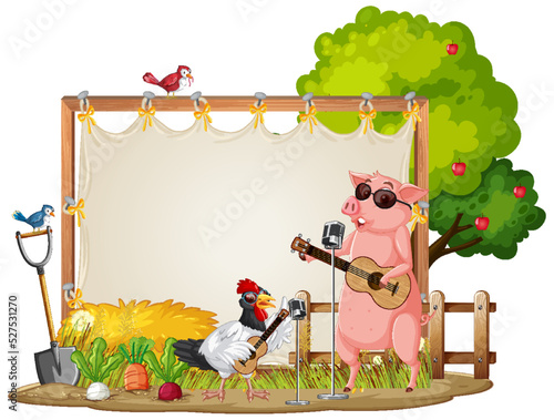 Empty banner template with farm animals