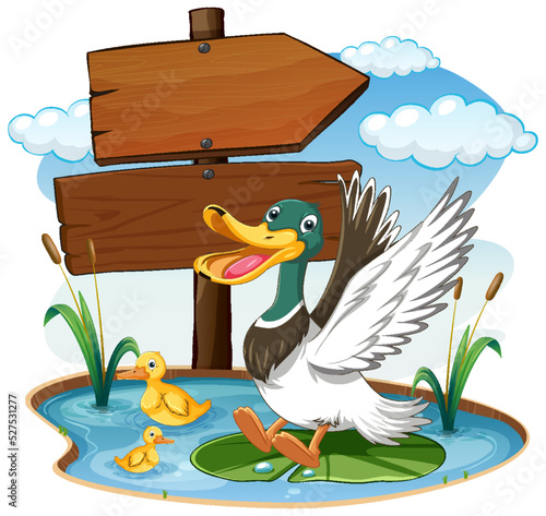 Wild duck with empty banner template