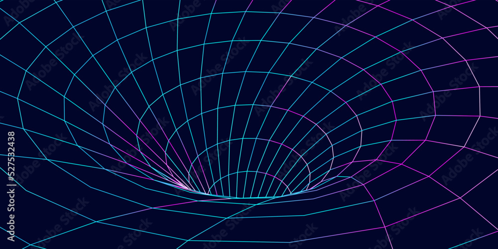Fototapeta premium Wireframe abstract tunnel. 3D tunnel grid. Futuristic 3d portal. Network cyber technology. Vector illustration.