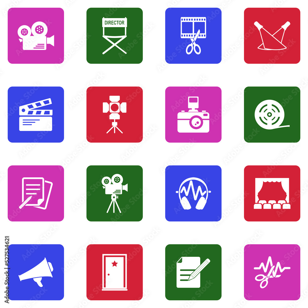 Film Production Icons. White Flat Design In Square. Vector Illustration. Film Production Icons. White Flat Design In Square. Vector Illustration.