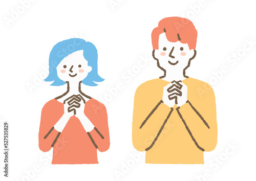 お願いしている男女二人_色