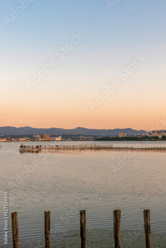 滋賀県大津市　オレンジに染まる琵琶湖南湖の夕暮れ © MTBS PHOTO