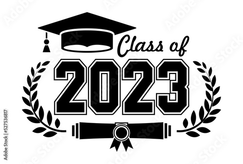 2023 class graduate. The concept of decorate congratulation for school graduates. Design for t-shirt, flyer, invitation, greeting card. Illustration, vector