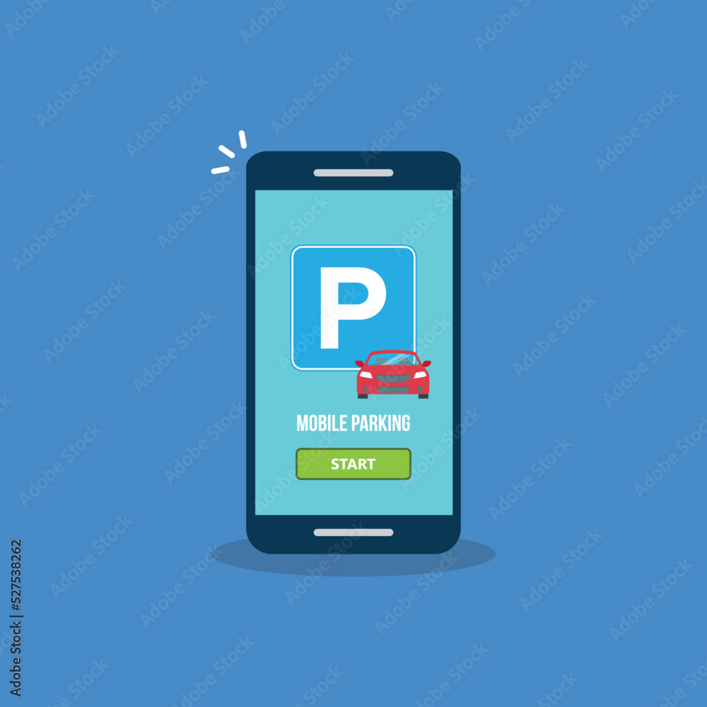 Mobile parking app on smartphone screen. Smart phone with car park application. Internet payment online with modern device. Mobile parking app on smartphone screen. Smart phone with car park application. Internet payment online with modern device.