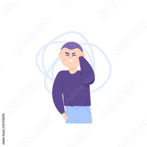 a man was disturbed and annoyed. the expression of people who are stressed, many thoughts, headaches, dizziness, frustration. impaired mental health. flat cartoon illustration. vector character design