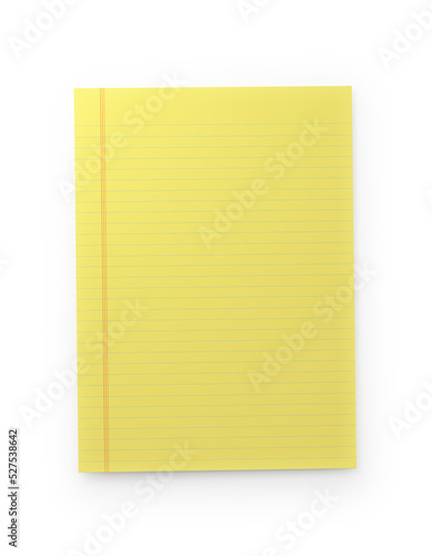 Realistic Yellow 3D Lined Notebook Isolated with Clipping Path