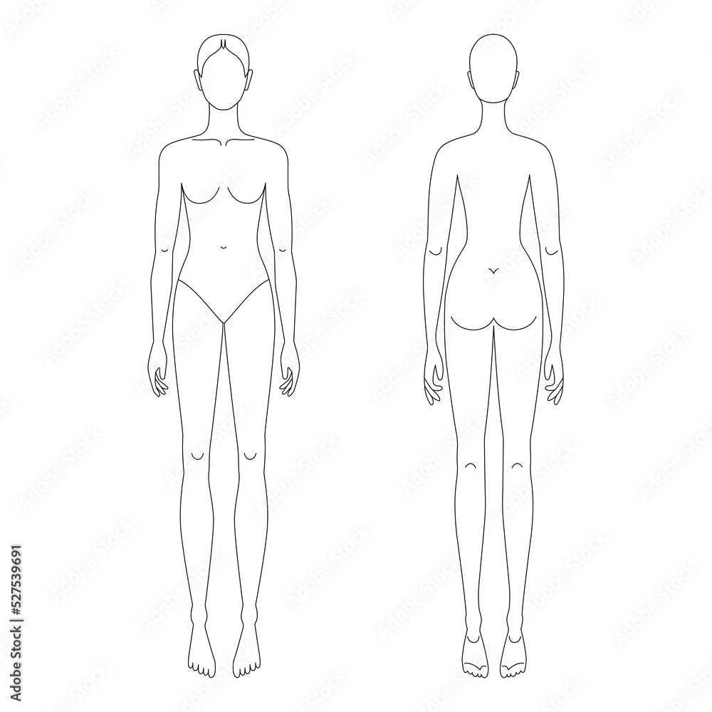 Female line drawing croqui for flat fashion sketches and cads. Vector mannequin design. Female line drawing croqui for flat fashion sketches and cads. Vector mannequin design.