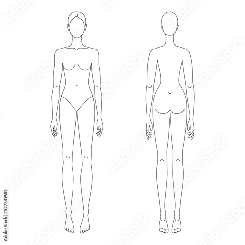 Female line drawing croqui for flat fashion sketches and cads. Vector mannequin design. 