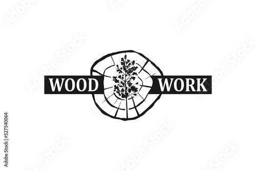 Wood work lumberjack logo design stump logging tree icon symbol carpenter sawmill oak tree