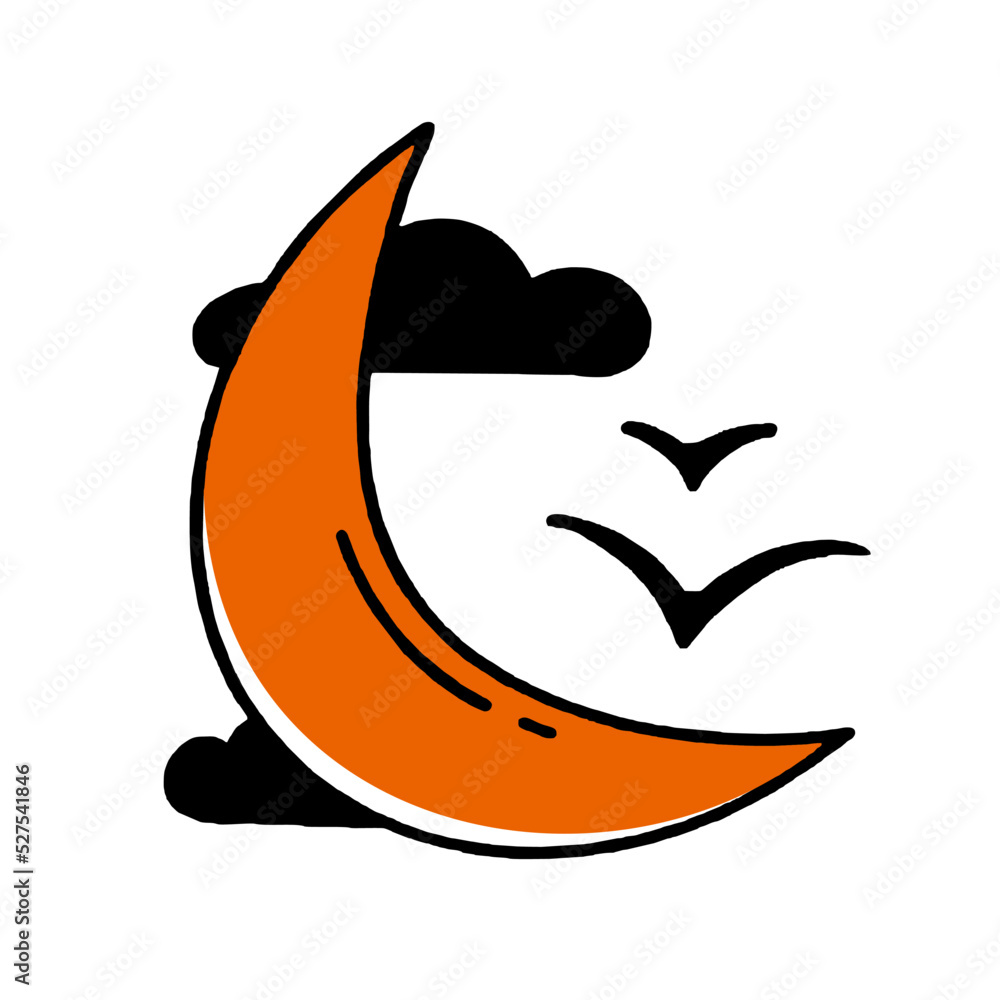 Moon in the clouds Halloween concept doodle style vector design illustration Isolated on white background Moon in the clouds Halloween concept doodle style vector design illustration Isolated on white background