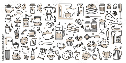 A large set of elements for a coffee shop To use for posters banners postcards and packaging design Vector illustration in the style of hand-drawn