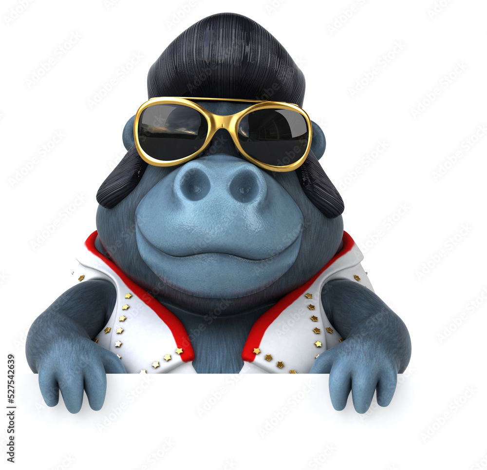 Fototapeta premium Fun 3D cartoon illustration of a rocker gorilla