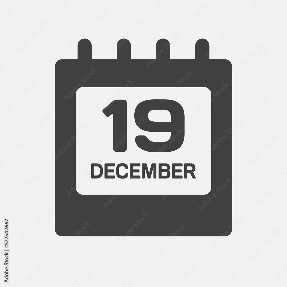 Icon day date 19 December, template calendar page Icon day date 19 December, template calendar page