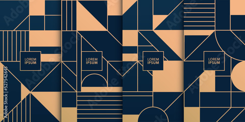 Vector set of golden luxury Invitation card design, package. Abstract geometry frame, Art deco pattern background. Use for wedding invitation, cover, VIP card, print
