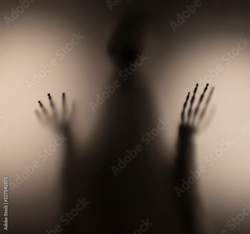Shadow blur of horror skeleton. Halloween background.