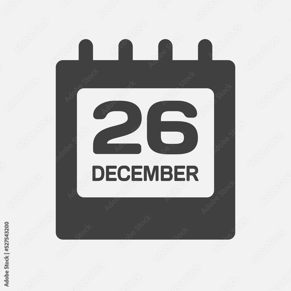 Icon day date 26 December, template calendar page Icon day date 26 December, template calendar page