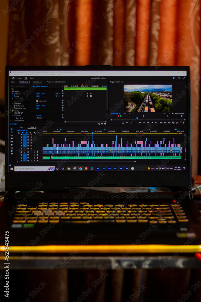 Editing videos on laptop, Premiere