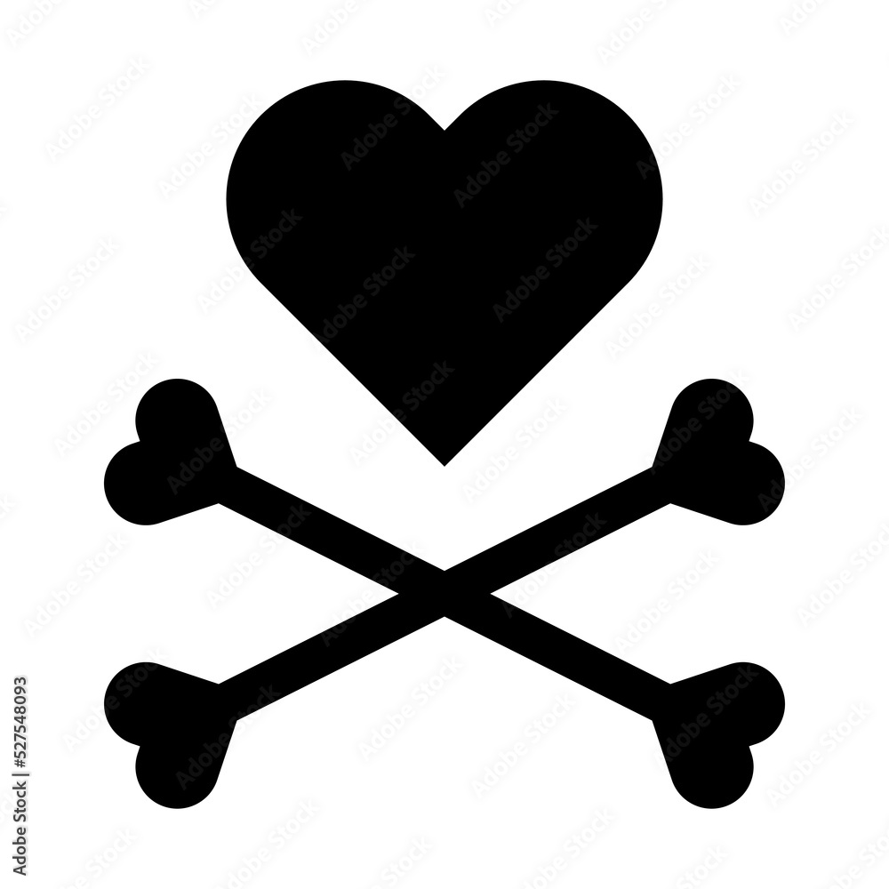 Heart with crossbones black icon. Element for design for holiday Valentine's Day. Vector illustration isolated on white background. Heart with crossbones black icon. Element for design for holiday Valentine's Day. Vector illustration isolated on white background.