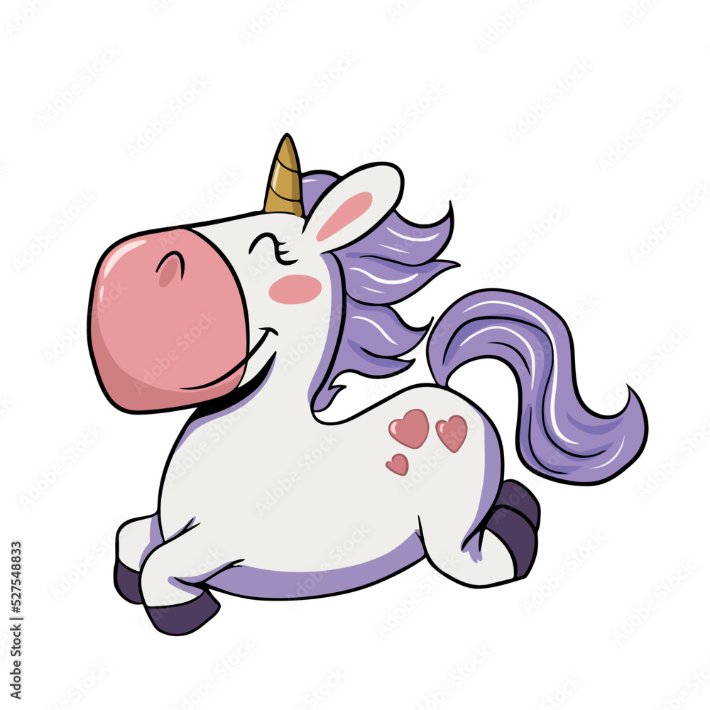 Vector children's drawing, hand-drawn on a white isolated background, funny unicorn for banners, postcards, stickers
