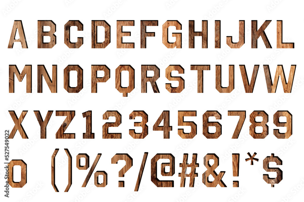 vintage wood alphabet isolated for design