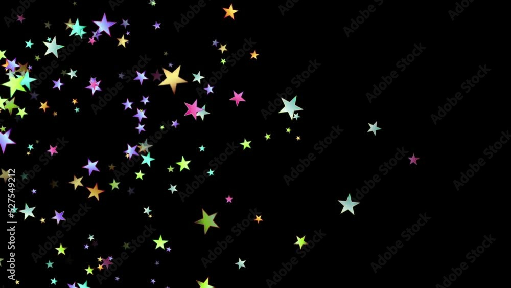 Falling colorful graphical stars. Black motion background. Party overlay. Isolated cartoon Stars. Loop. 23,98 fps Falling colorful graphical stars. Black motion background. Party overlay. Isolated cartoon Stars. Loop. 23,98 fps