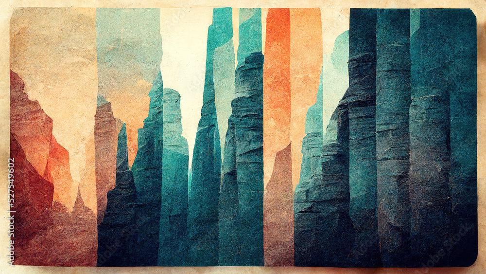 Abstract mountain and canyon wallpaper texture illustration - obrazy, fototapety, plakaty 