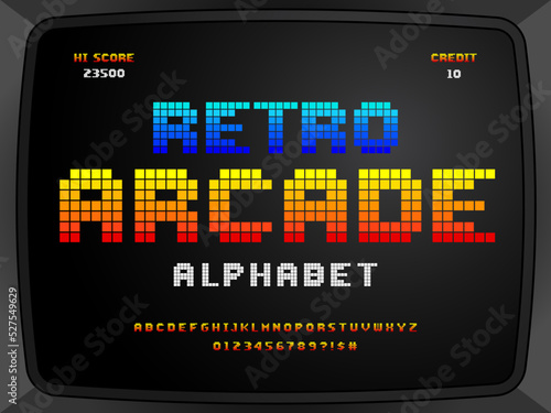 pixel style font with uppercase, numbers and symbol