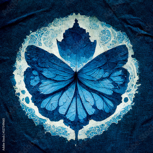 Blue cyanotype butterfly as mandala background design Fototapet