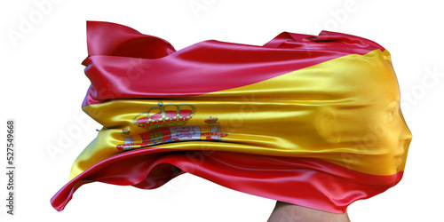 Nationalflagge von Spanien weht über dem Gesicht einer Frau (Frauenrechte, Gleichberechtigung, Menschenrechte, Suverenität) photo