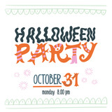 Halloween party invitation, poster or flyer with handwritten text and decorative elements. Autumn holiday hand lettering inscription