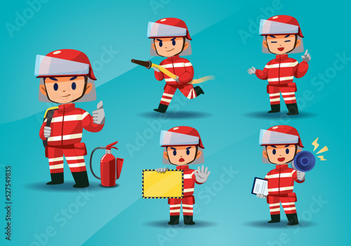 set of Firefighter mascot character design vector	