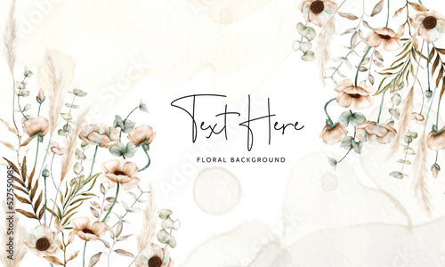 bohemian floral background with beautiful poppy flower