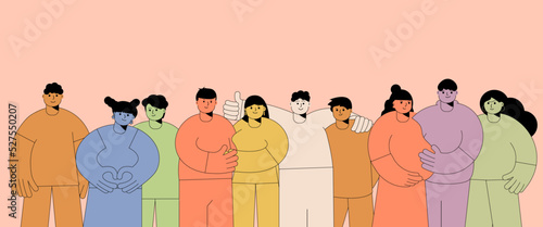 Group of abstract diverse colorful people posing together.